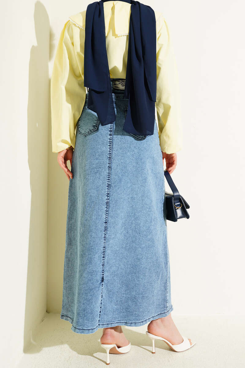 Denim Skirt with Scarf Detail - Light Blue