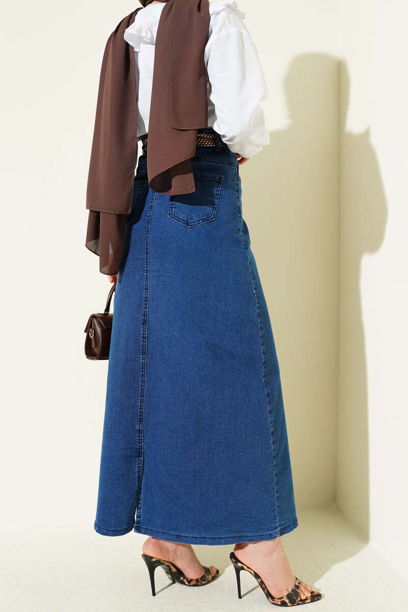 Denim Skirt with Scarf Detail - Denim Blue