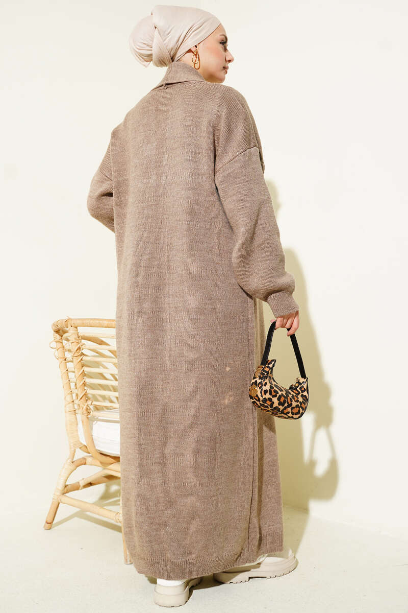 Long Basic Shawl-Collar Knit Cardigan - Mink