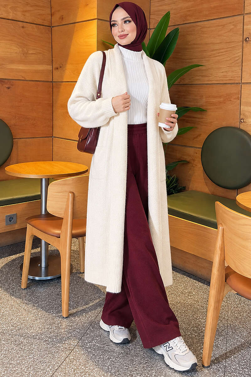 Shawl-Collar Brushed Cardigan with Pockets - Ecru