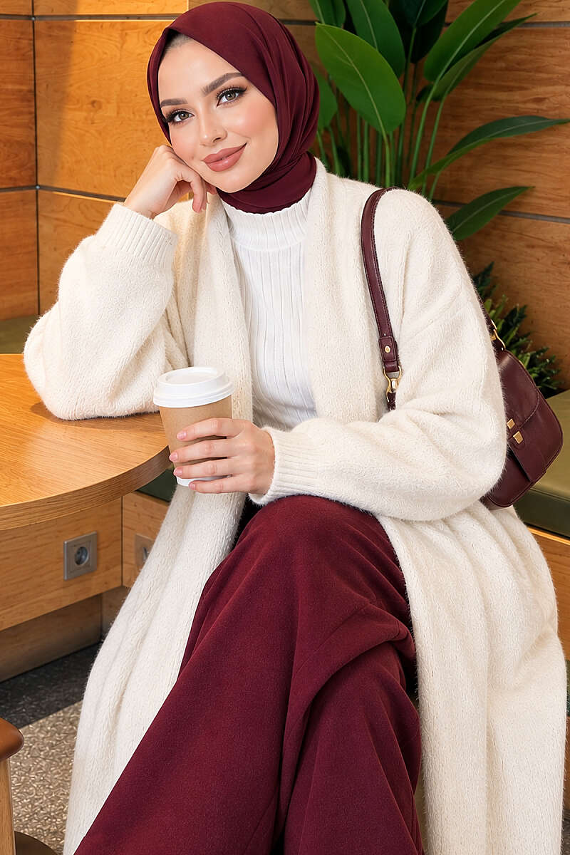 Shawl-Collar Brushed Cardigan with Pockets - Ecru