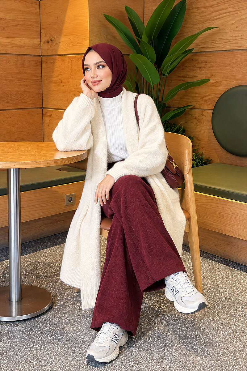 Shawl-Collar Brushed Cardigan with Pockets - Ecru