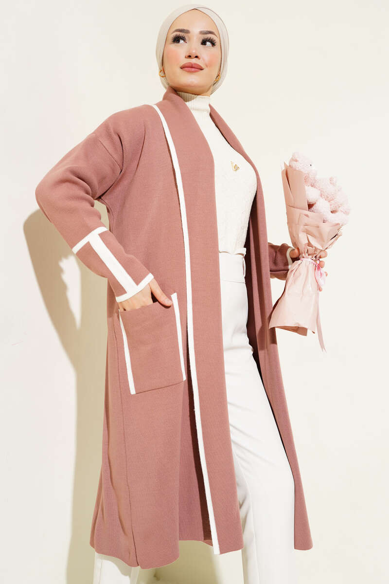 Shawl-Collar Knit Cardigan with Pockets - Powder