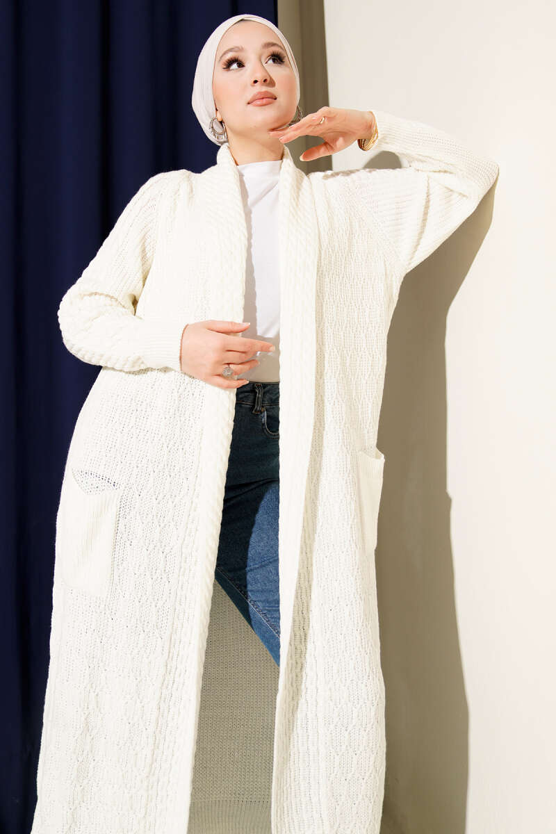 Shawl-Collar Cable-Knit Cardigan - Ecru