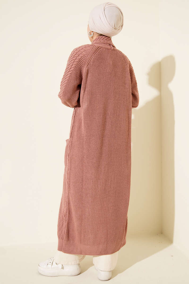 Shawl-Collar Cable-Knit Cardigan - Dusty Rose