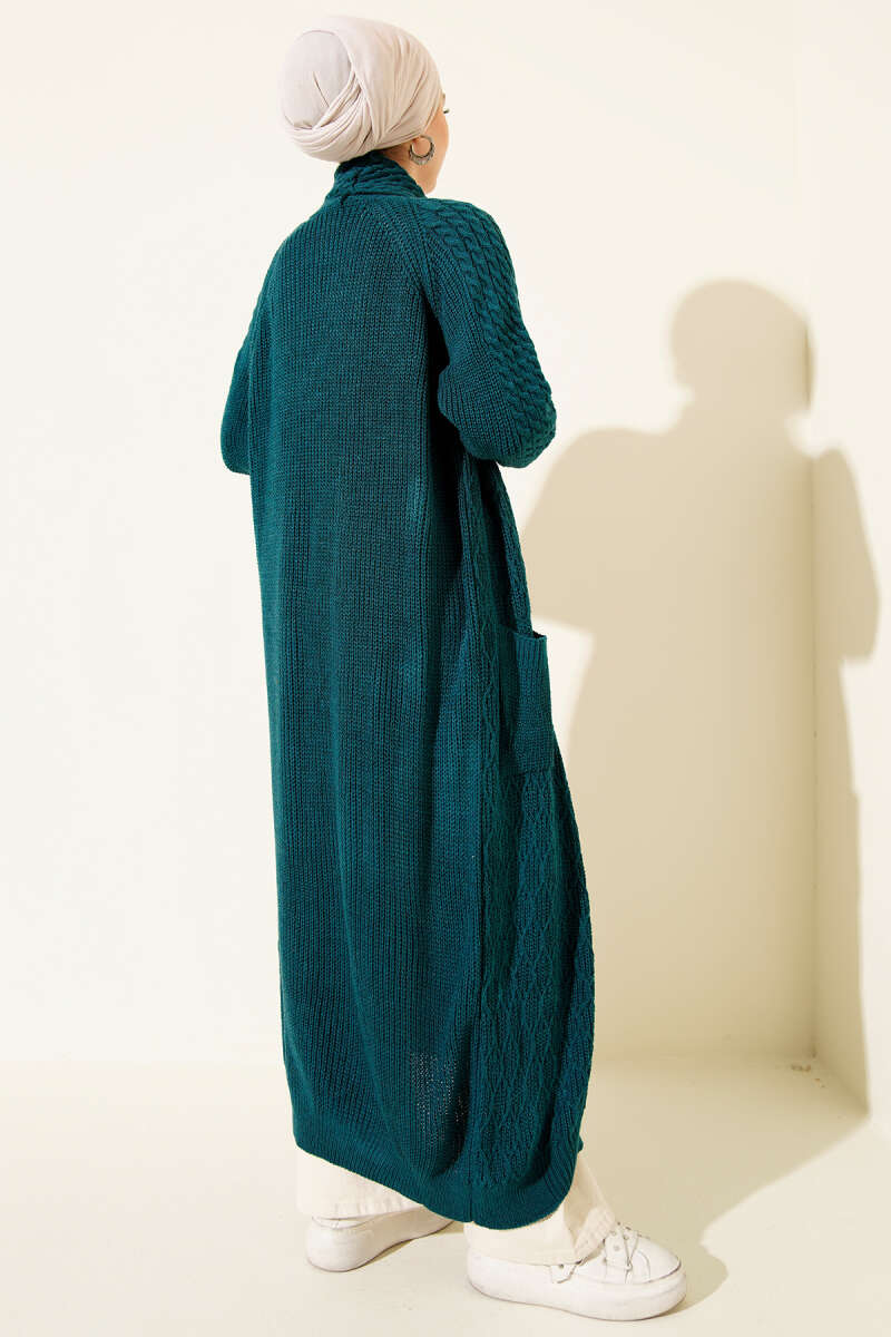 Shawl-Collar Cable-Knit Cardigan - Teal