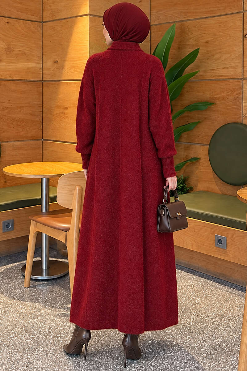 Long Shawl-Collar Brushed Cardigan - Burgundy