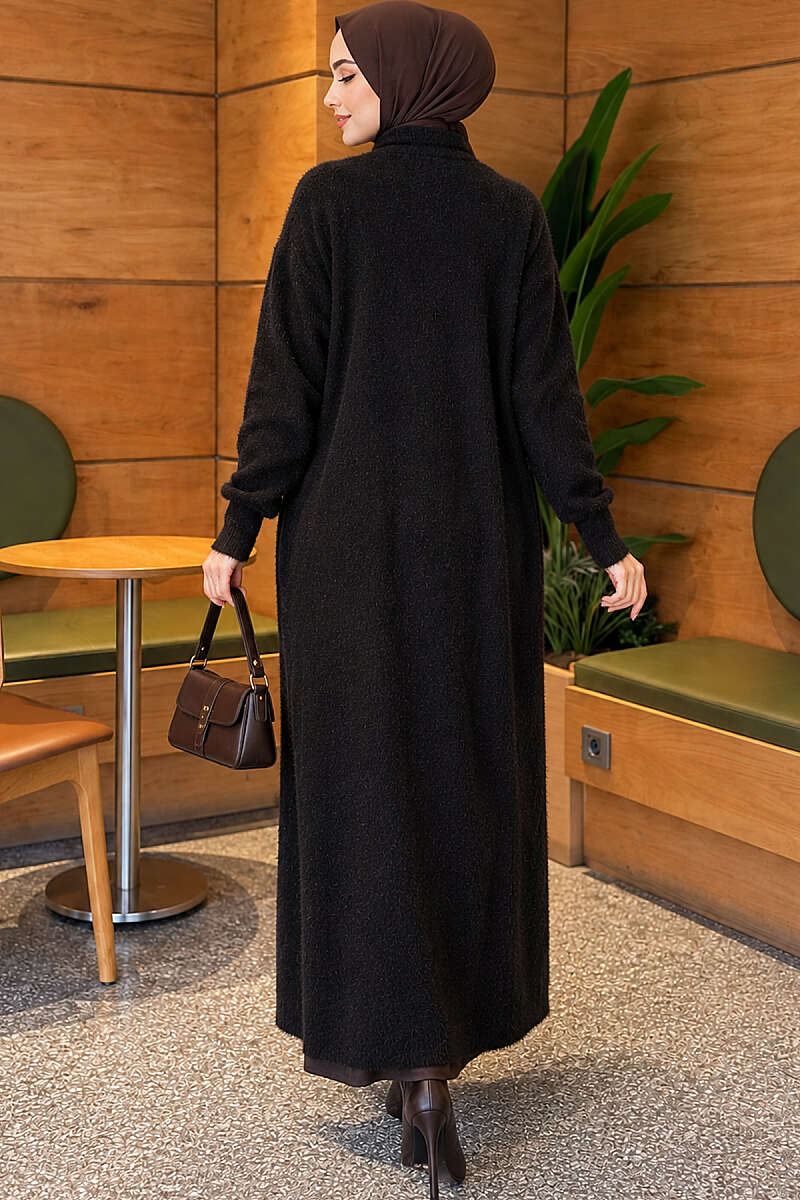 Long Shawl-Collar Brushed Cardigan - Black