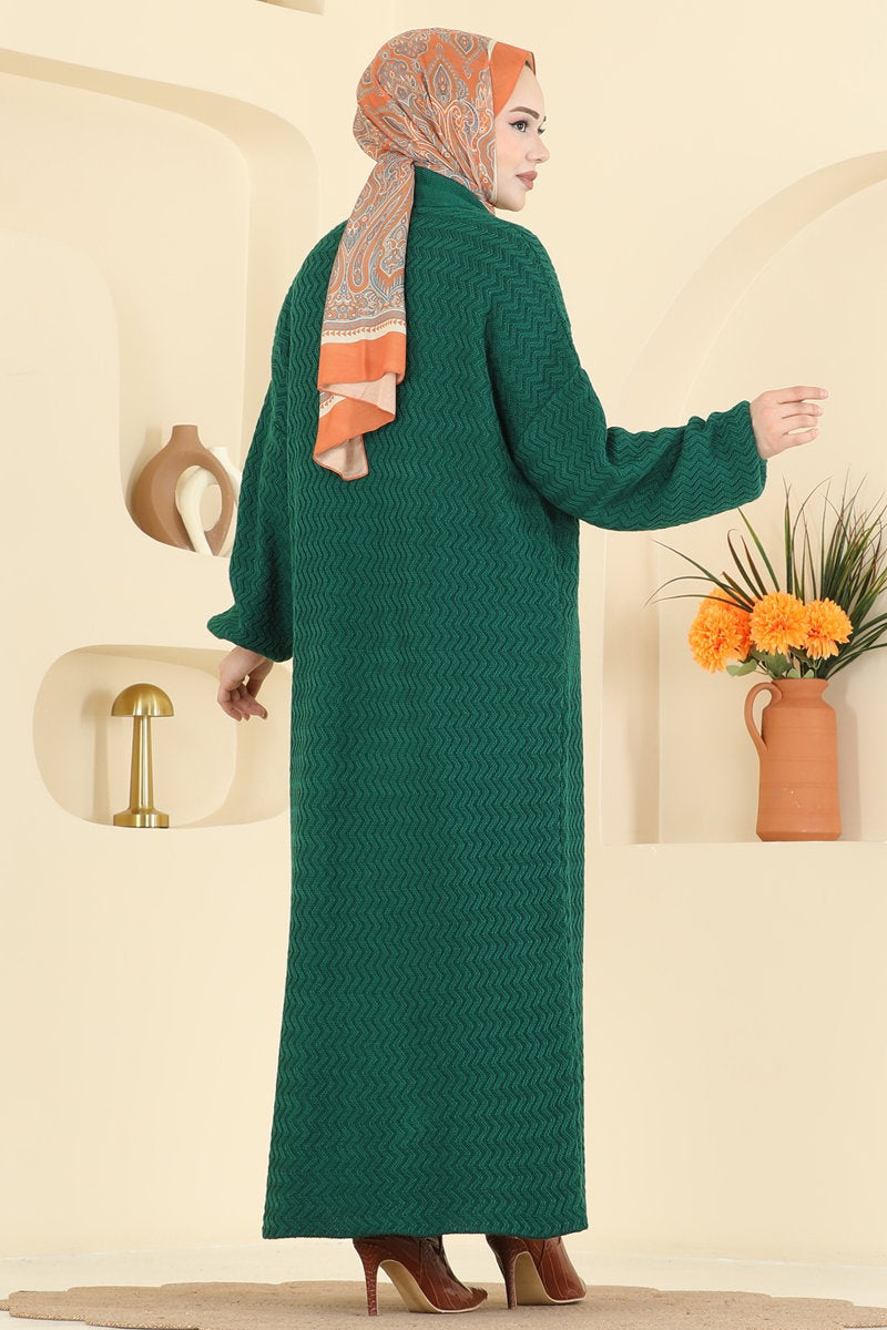 Long Shawl-Collar Knit Cardigan - Emerald