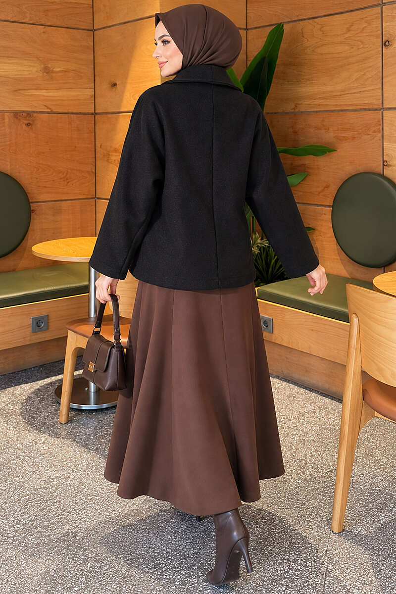 Shawl-Collar Batwing Felt Coat - Black