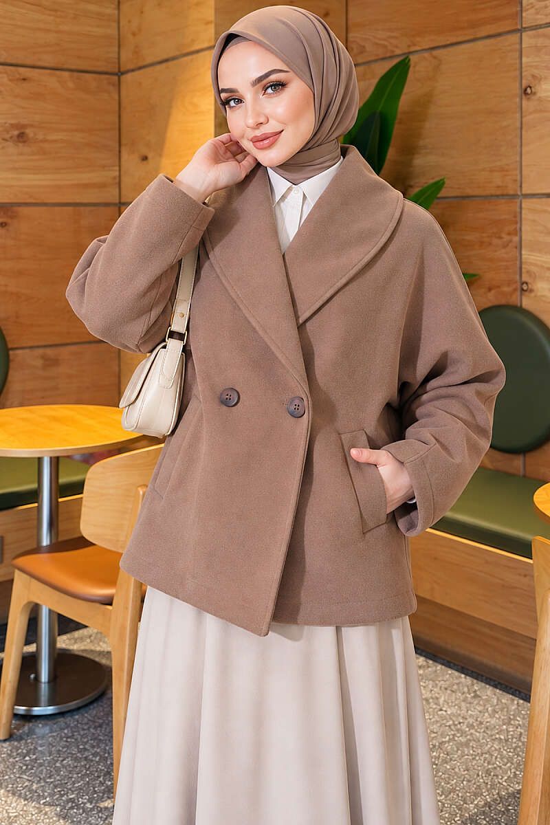 Shawl-Collar Batwing Felt Coat - Mink