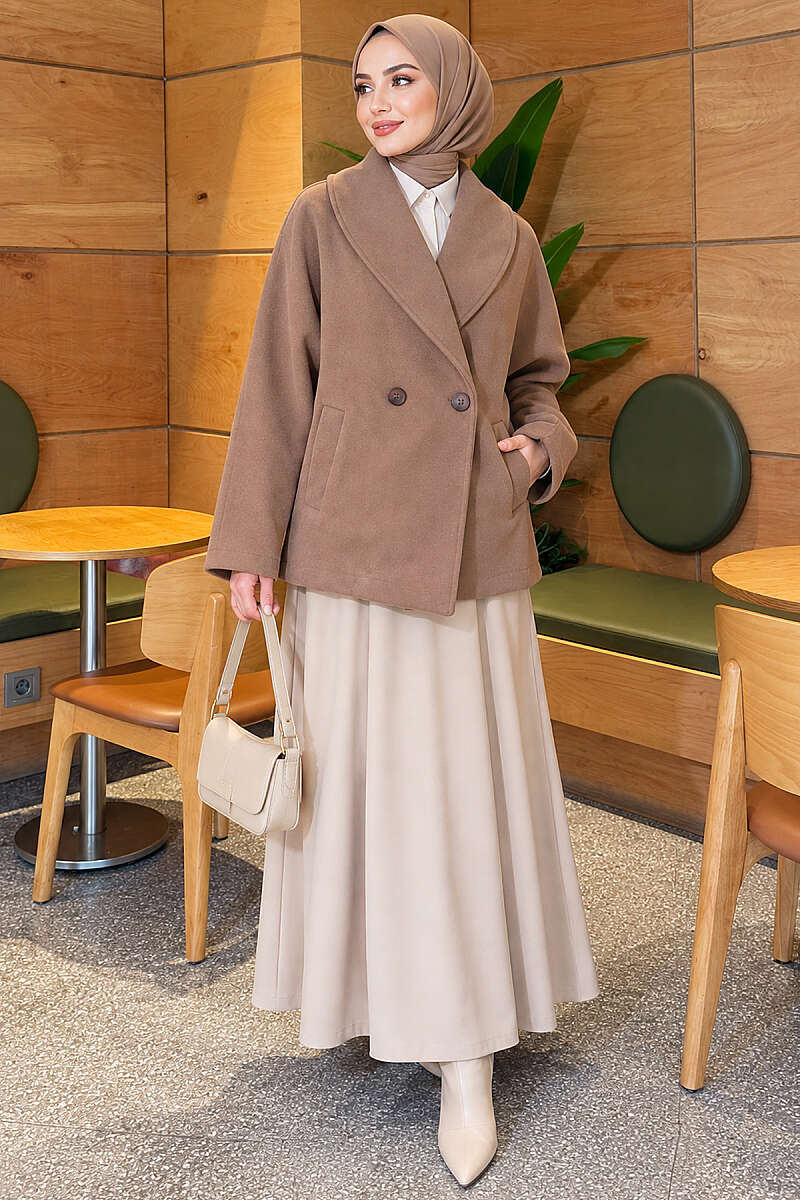 Shawl-Collar Batwing Felt Coat - Mink