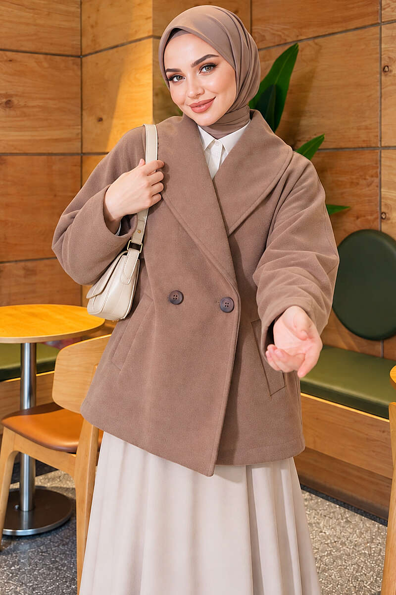 Shawl-Collar Batwing Felt Coat - Mink