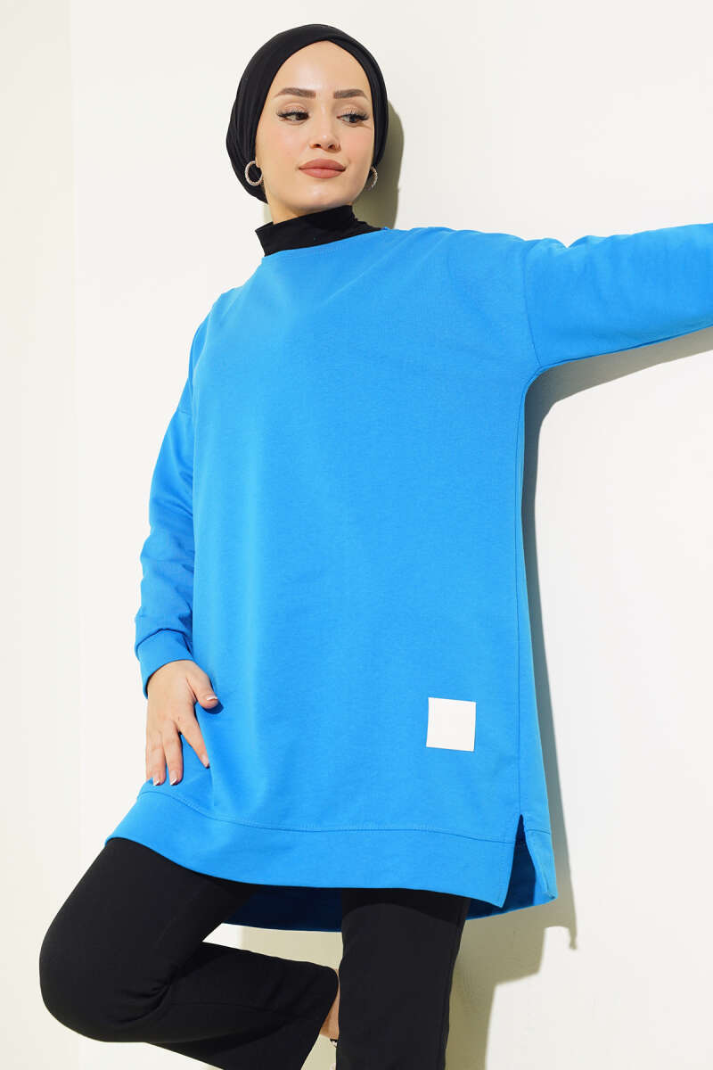 Loose Tunic with Emblem - Bondi Blue