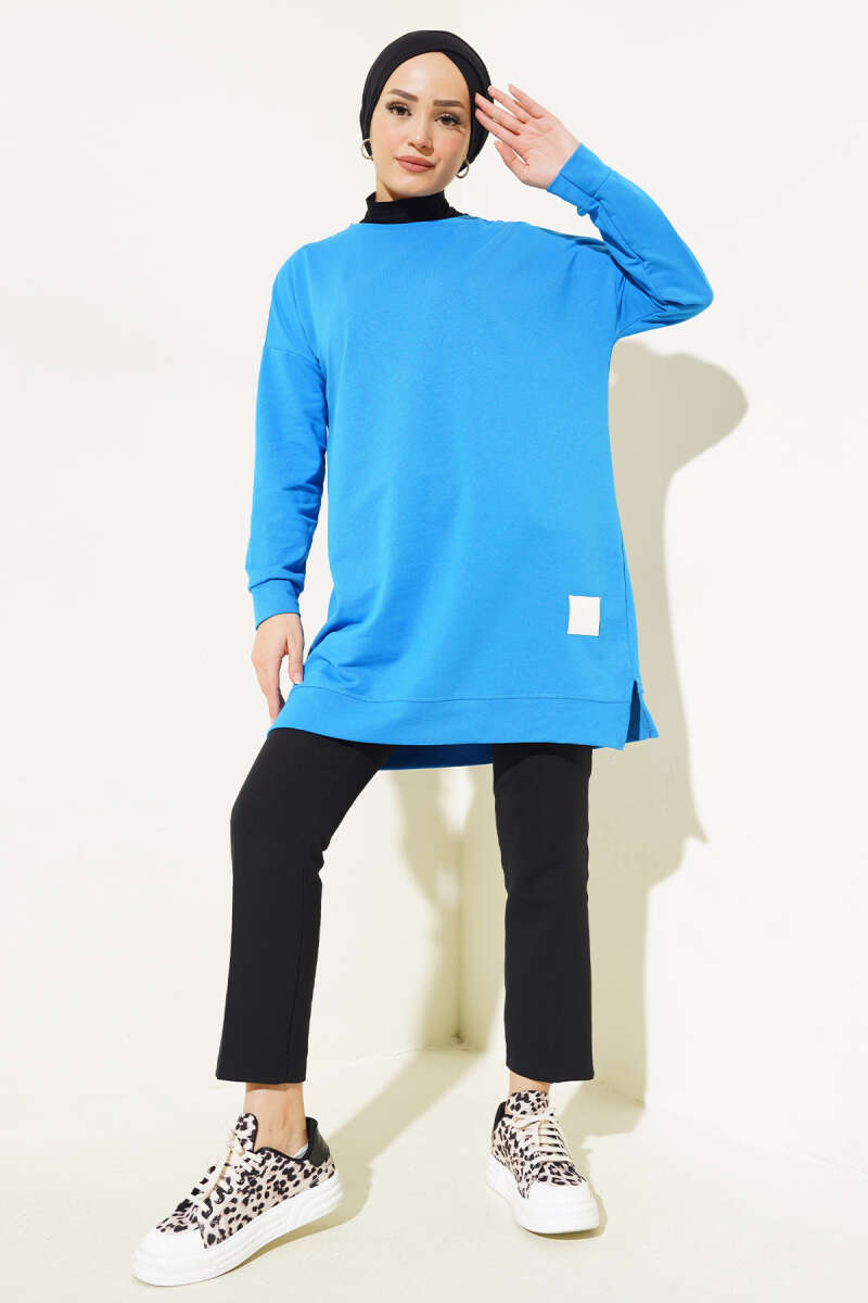 Loose Tunic with Emblem - Bondi Blue