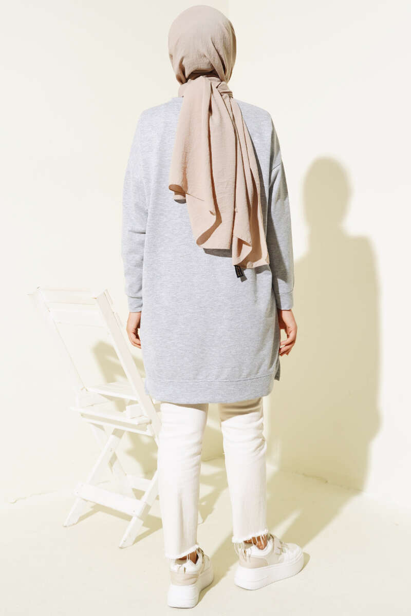 Loose Tunic with Emblem - Grey
