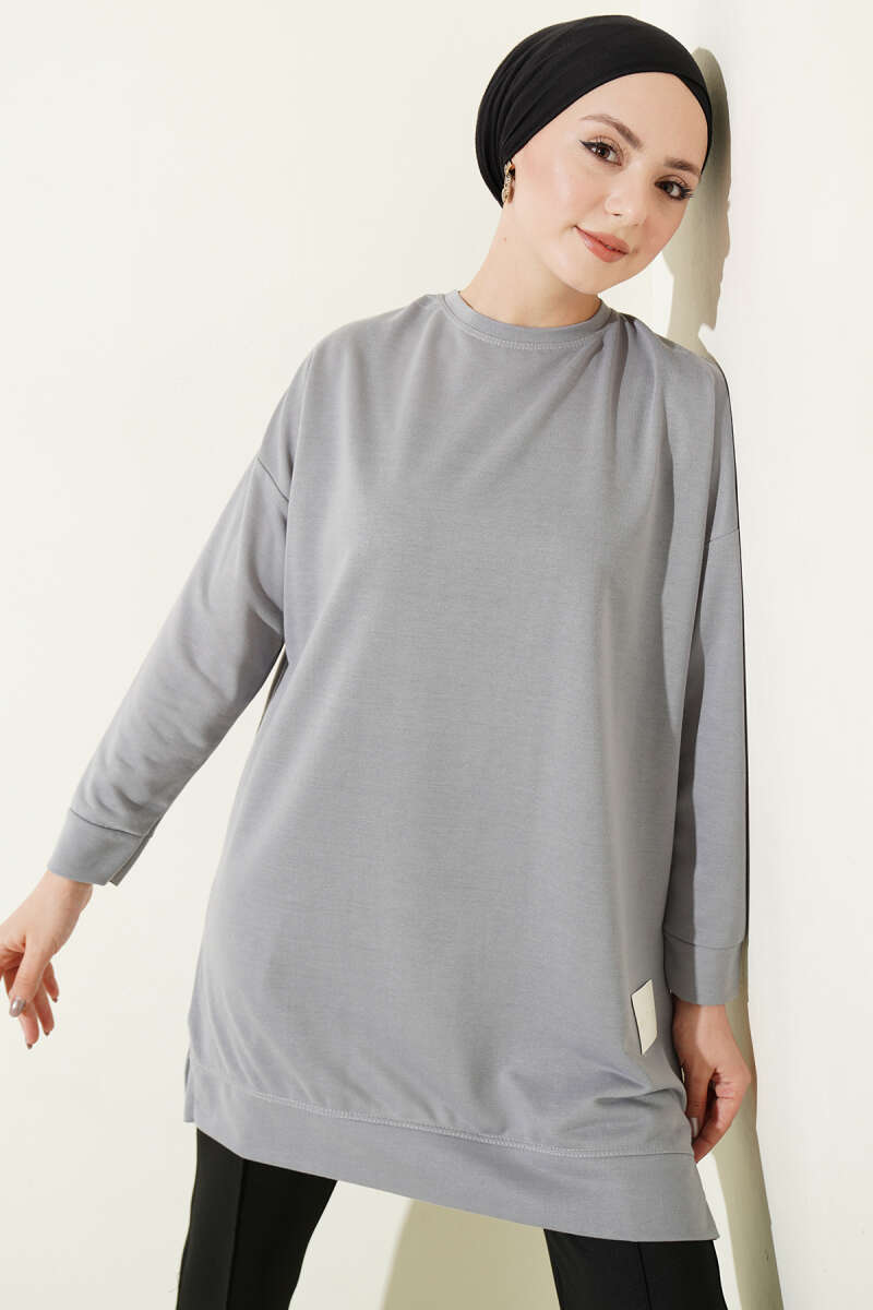 Loose Tunic with Emblem - Slate Grey