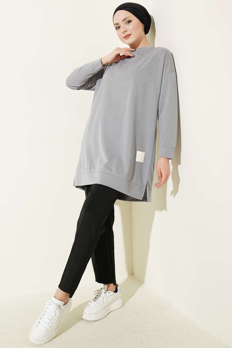 Loose Tunic with Emblem - Slate Grey