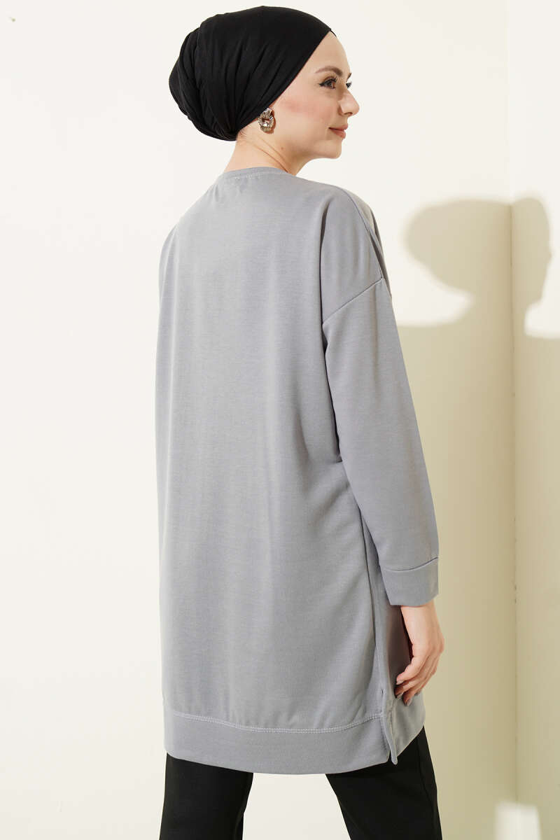 Loose Tunic with Emblem - Slate Grey