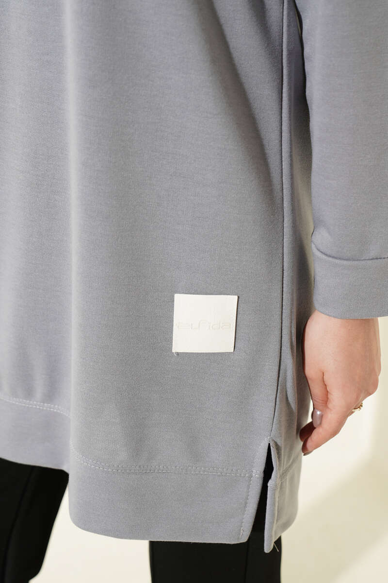 Loose Tunic with Emblem - Slate Grey
