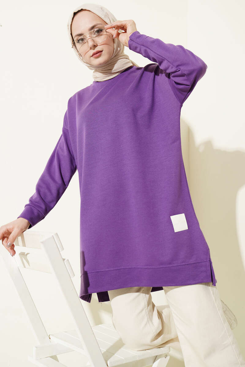Loose Tunic with Emblem - Lilac