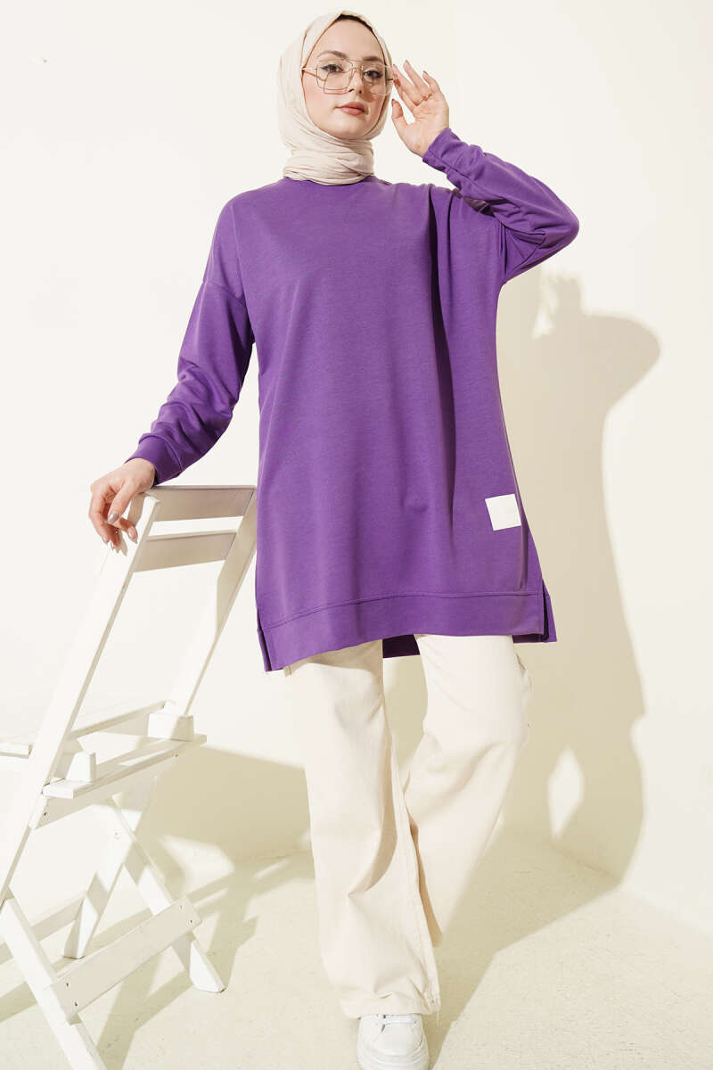 Loose Tunic with Emblem - Lilac