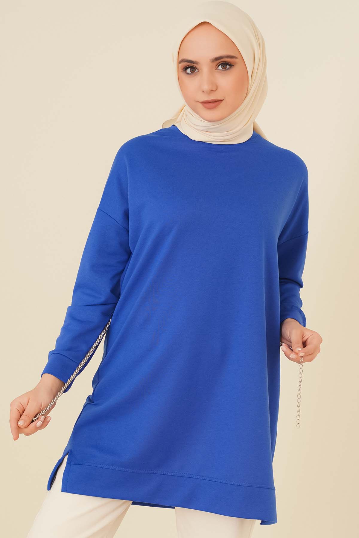 Loose Tunic with Emblem - Saxe Blue