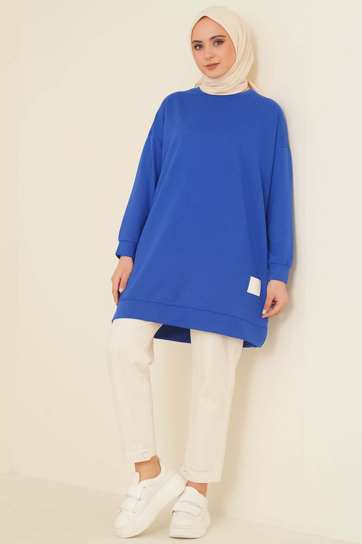 Loose Tunic with Emblem - Saxe Blue