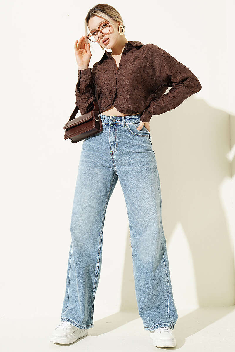 Loose Wide-Leg Denim Palazzo Pants - Light Blue