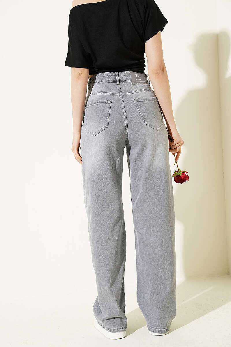 Loose Wide-Leg Denim Palazzo Pants - Grey
