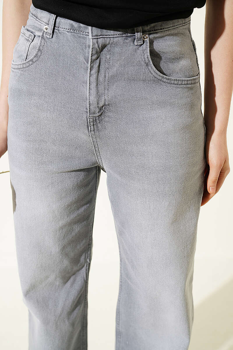 Loose Wide-Leg Denim Palazzo Pants - Grey