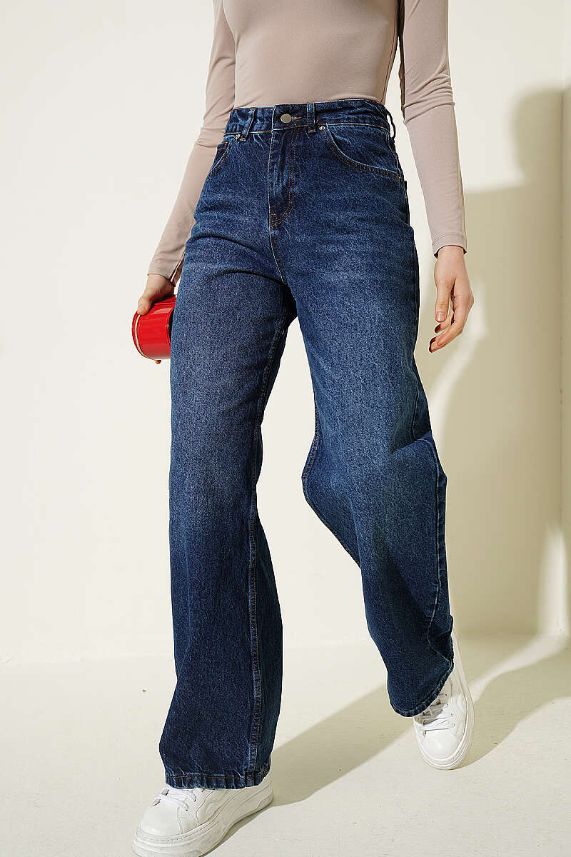 Loose Wide-Leg Denim Palazzo Pants - Blue