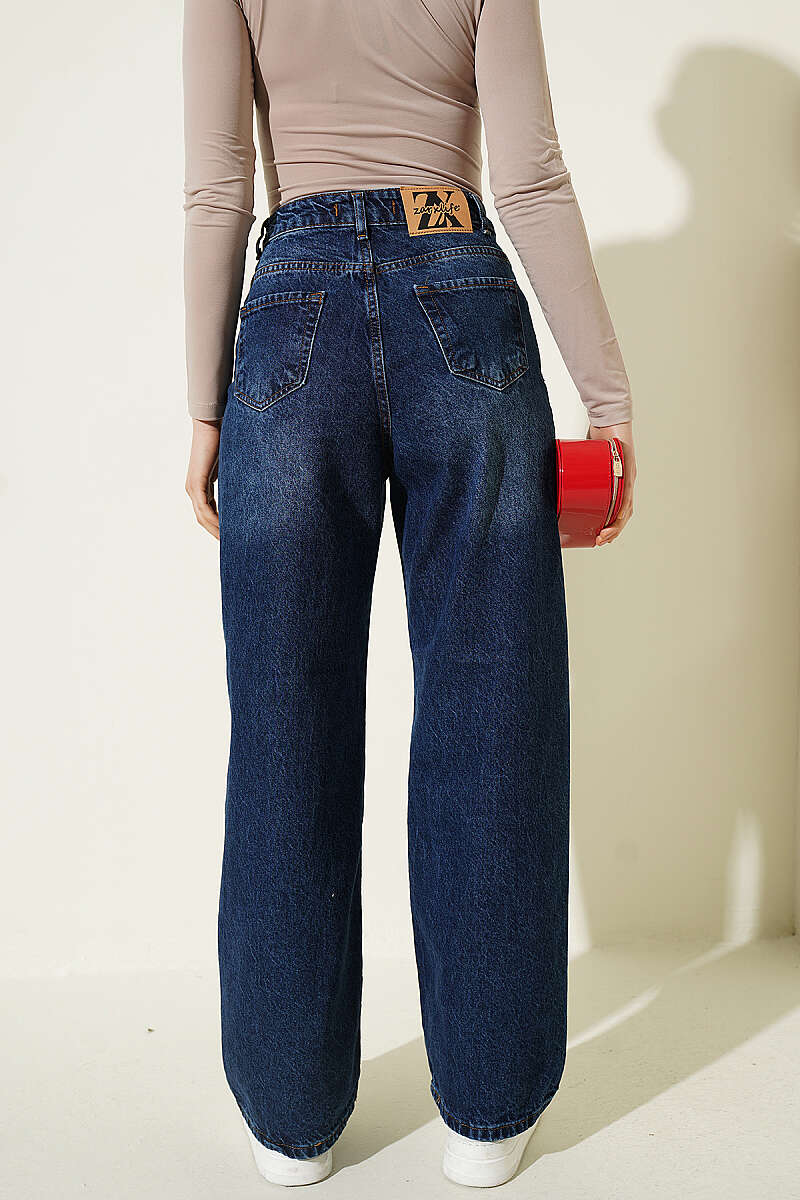 Loose Wide-Leg Denim Palazzo Pants - Blue