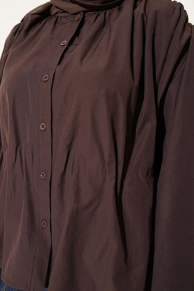 Short Oversized Shirt with Loose Sleeves - Brown