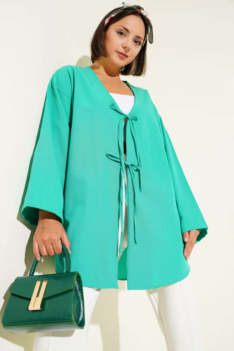 Loose Tie-Front Kimono - Kelly Green
