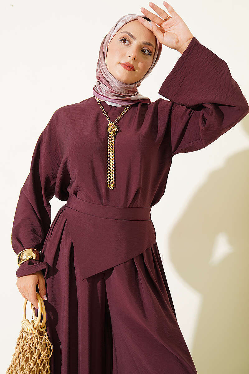 Two-Piece Set with Loose Trousers - Burgundy
