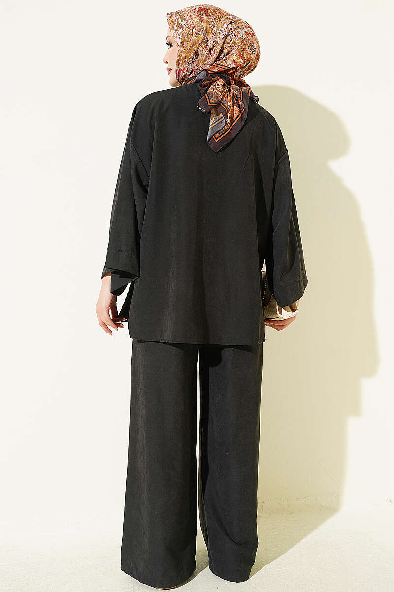 Loose Single-Button Two-Piece Set - Black