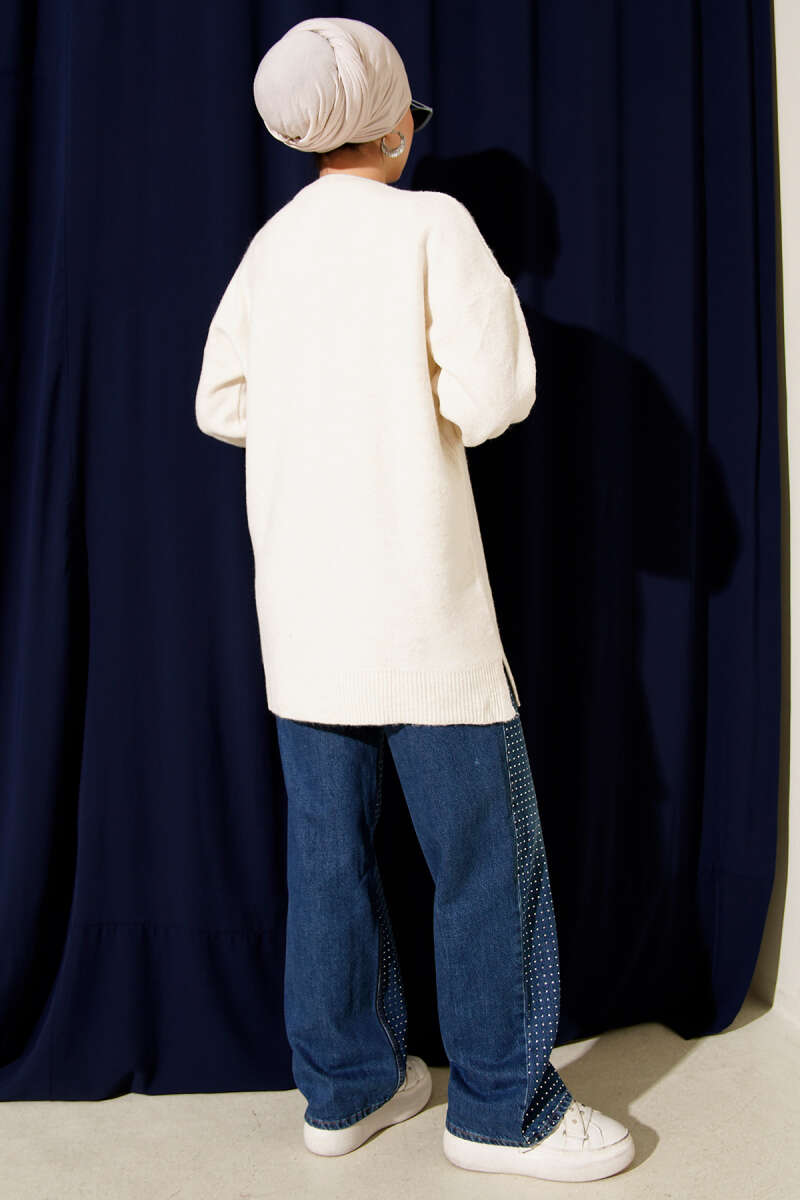 Soft Knit Tunic with Embossed Clusters - Ecru