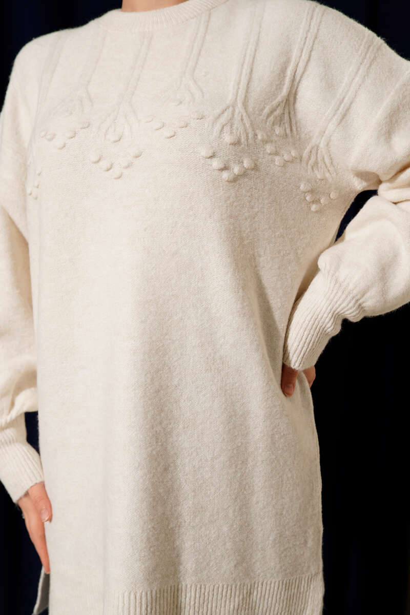 Soft Knit Tunic with Embossed Clusters - Ecru