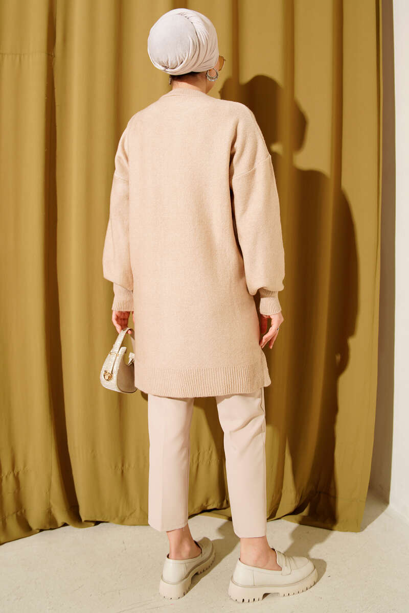 Soft Knit Tunic with Embossed Clusters - Latte