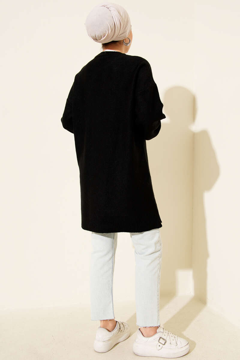 Soft Knit Tunic with Embossed Clusters - Black