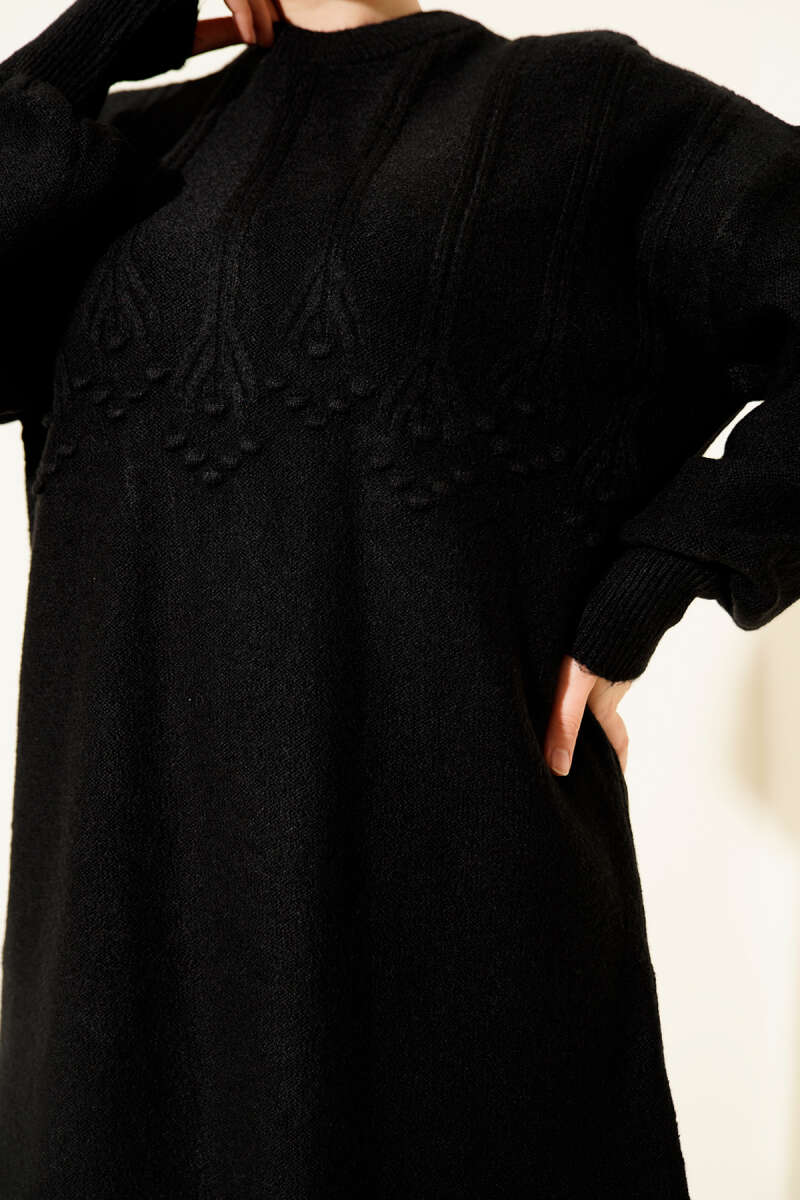 Soft Knit Tunic with Embossed Clusters - Black