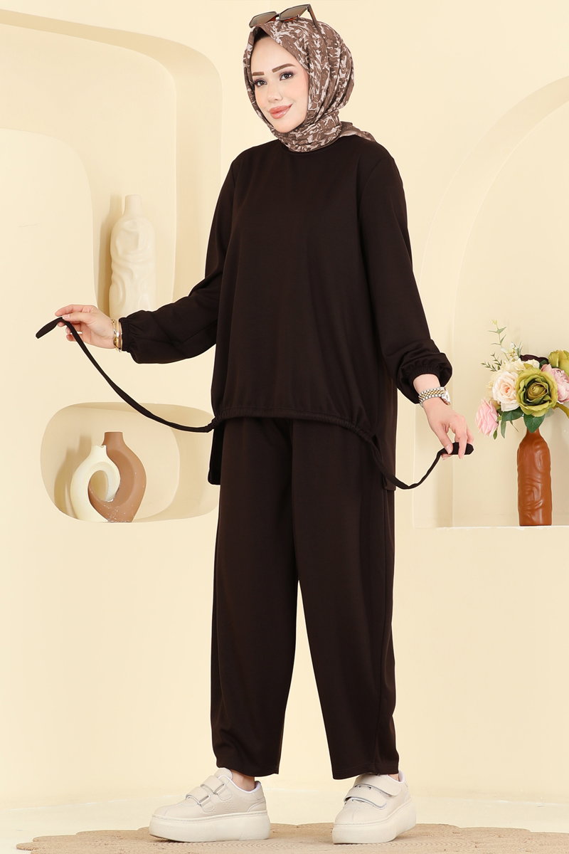 Modal Two-Piece Set with Harem Trousers - Dark Brown