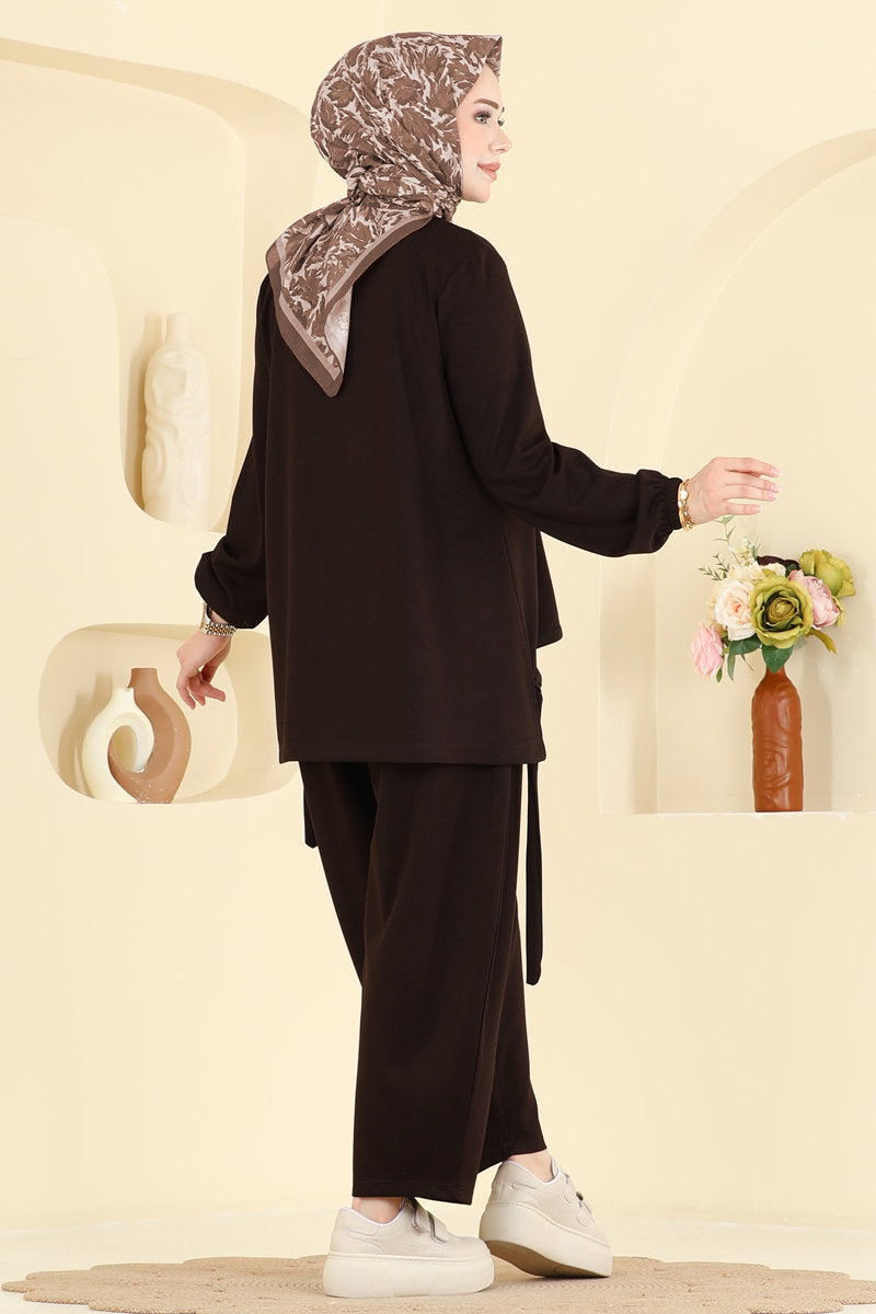Modal Two-Piece Set with Harem Trousers - Dark Brown