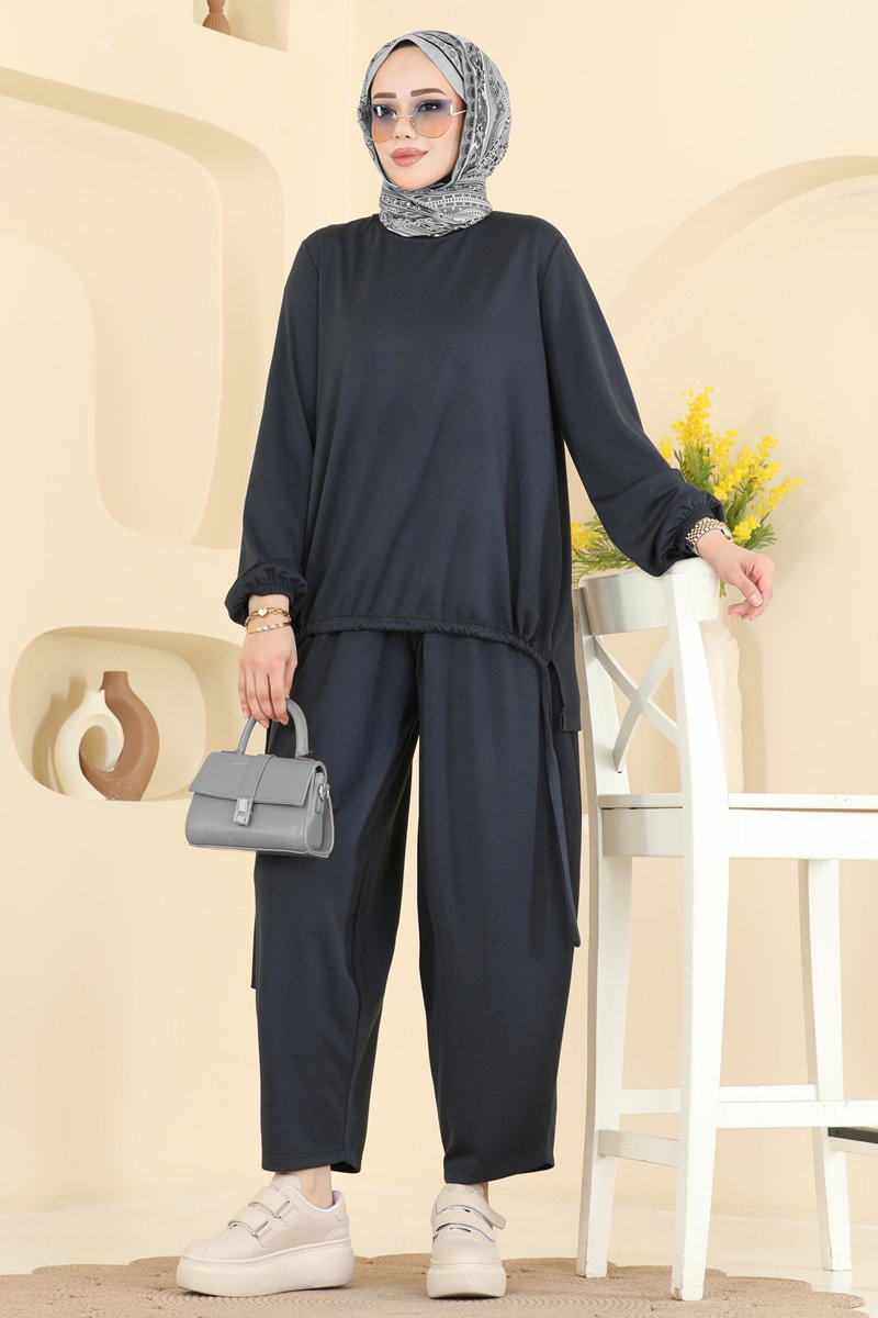 Modal Two-Piece Set with Harem Trousers - Light Charcoal