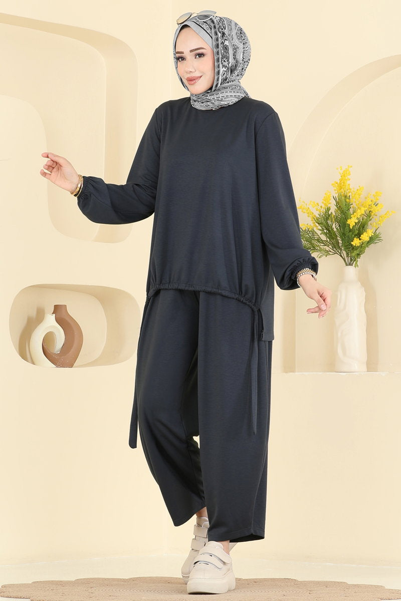 Modal Two-Piece Set with Harem Trousers - Light Charcoal