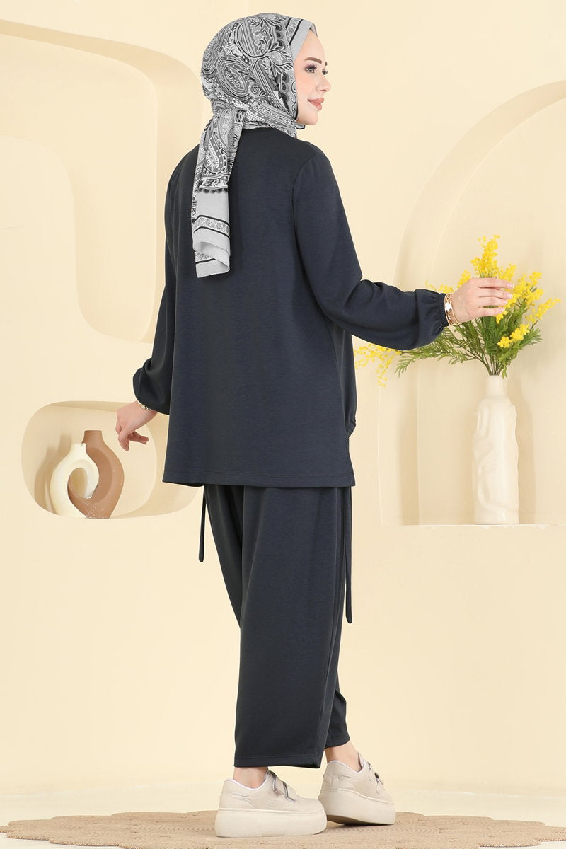 Modal Two-Piece Set with Harem Trousers - Light Charcoal