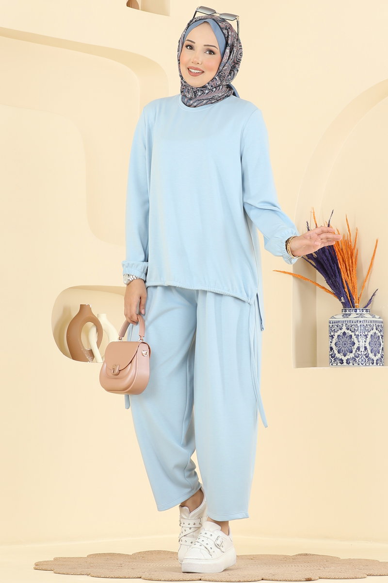 Modal Two-Piece Set with Harem Trousers - Light Blue
