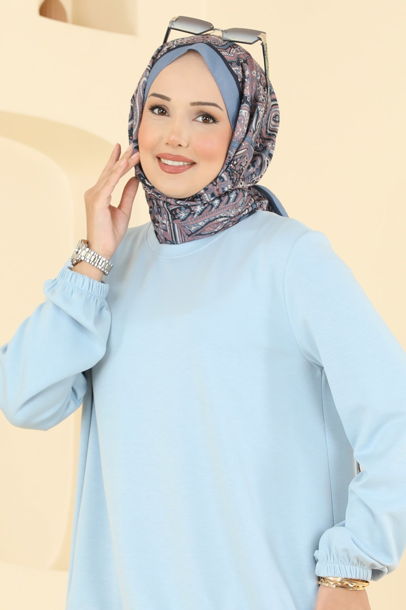 Modal Two-Piece Set with Harem Trousers - Light Blue
