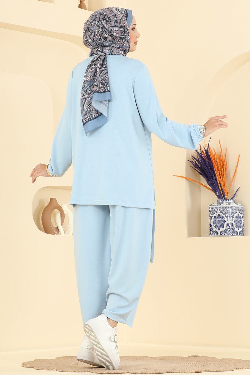 Modal Two-Piece Set with Harem Trousers - Light Blue